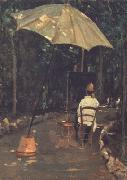 Silvestro lega Angiolo Tommasi Painting in a Garden (nn02) oil on canvas